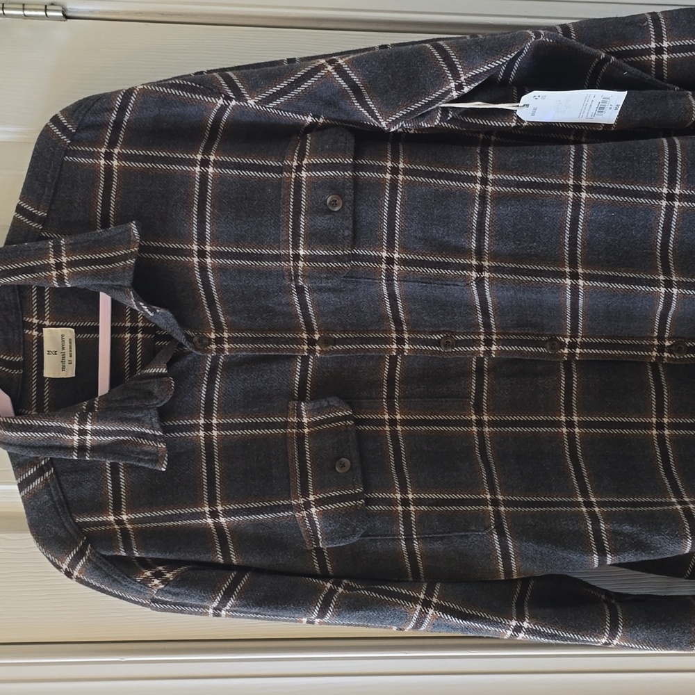MUTUAL WEAVE MEN'S BIG & TALL GRAY LONG SLEEVE BUTTON FLANNEL SHIRT SIZE XLT